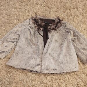 Isobella & Chloe Cream and Brown Faux Fur Jacket